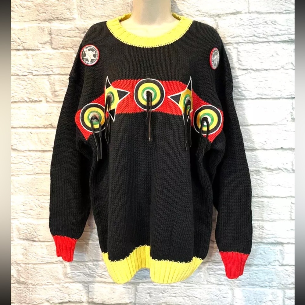 Vintage Hysteric Et Vous 80's Women's Knit Black Multi Tassel Trim Pins Sz 1/XL